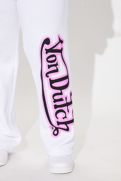 Von Dutch Graffiti Wide Leg Pant - White/Pink