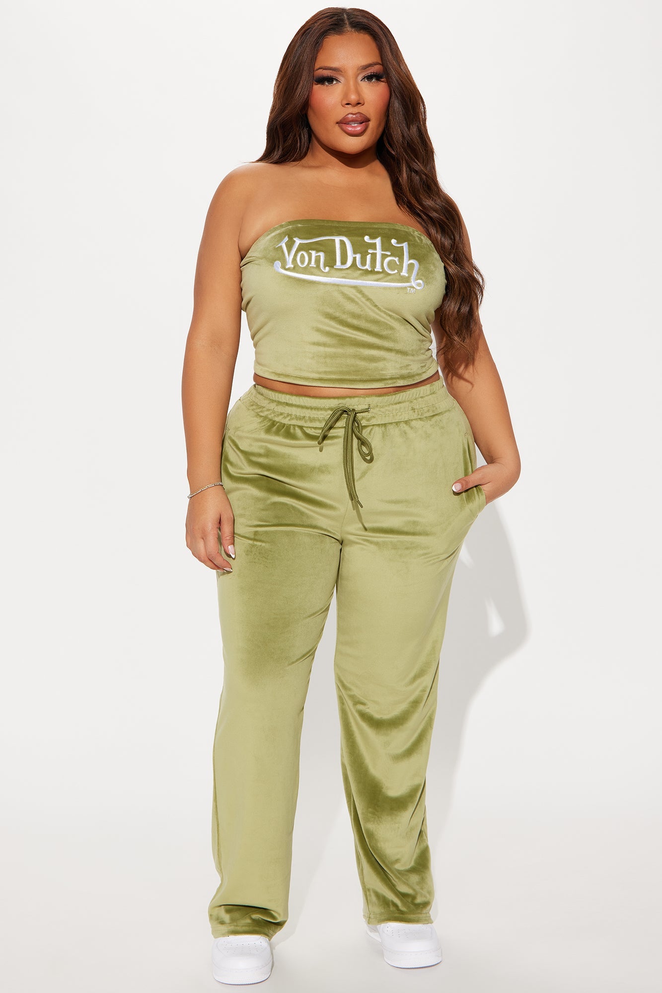 Von Dutch Velour Tube Top - Olive