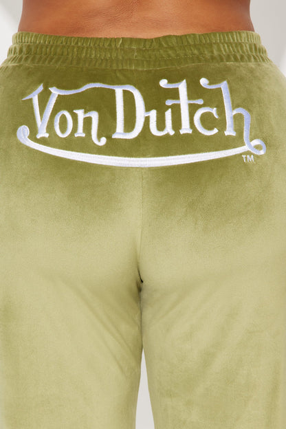 Von Dutch Velour Wide Leg Pant - Olive