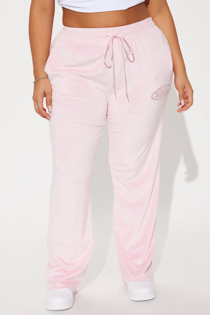 Von Dutch Velour Rhinestone Wide Leg Pant - Pink