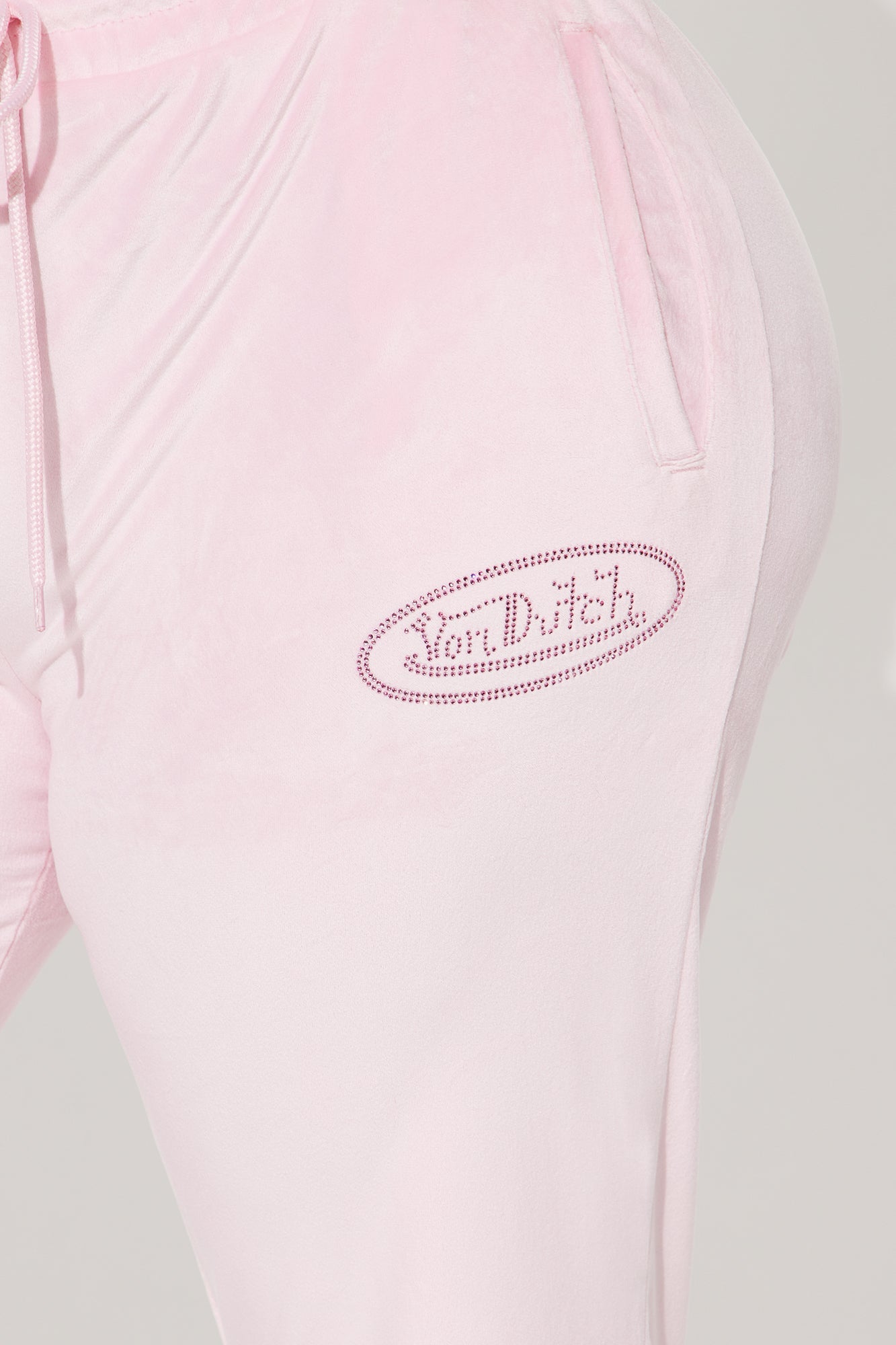 Von Dutch Velour Rhinestone Wide Leg Pant - Pink
