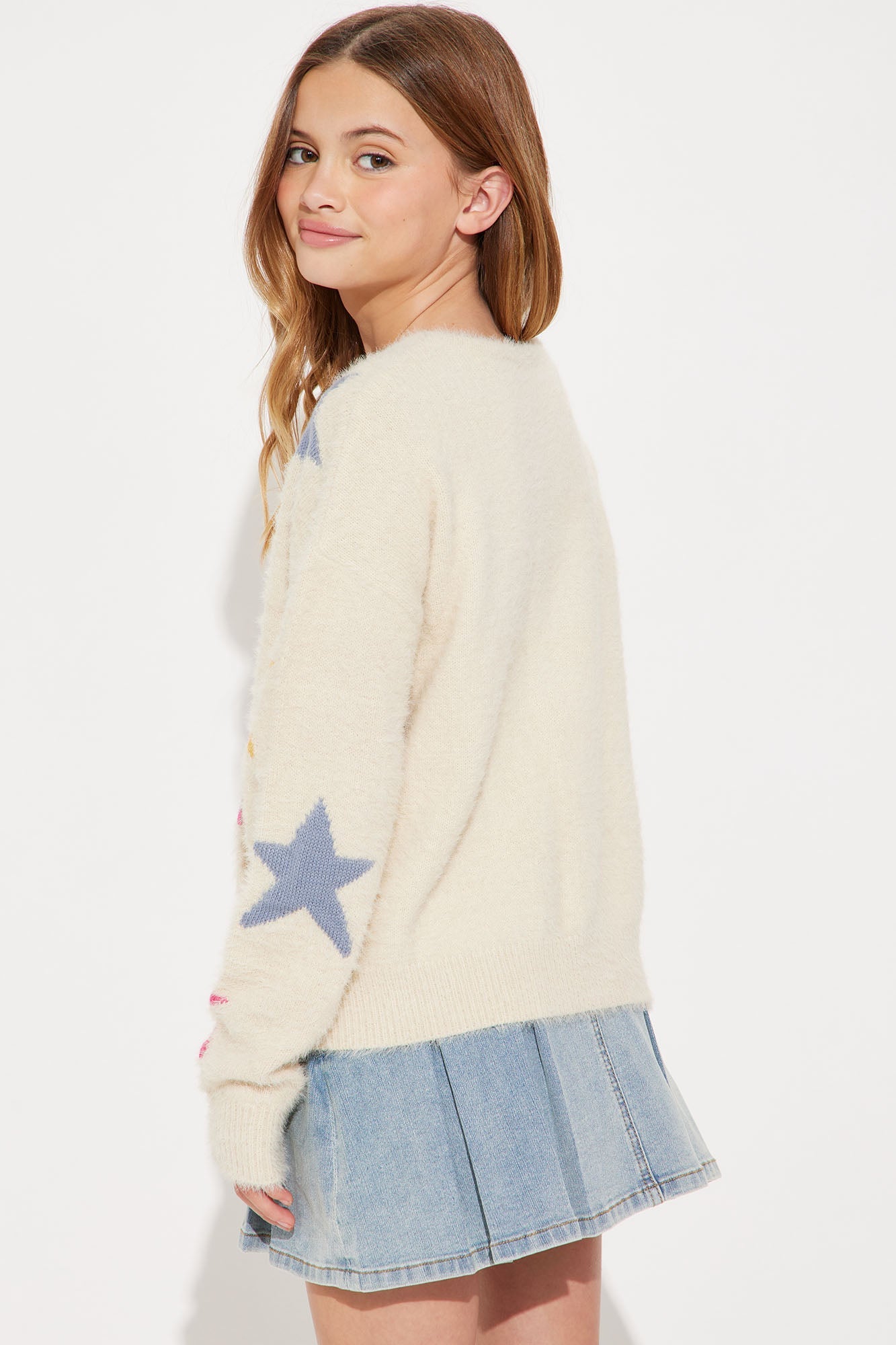 Mini Stare At the Stars Fuzzy Knit Sweater - Cream