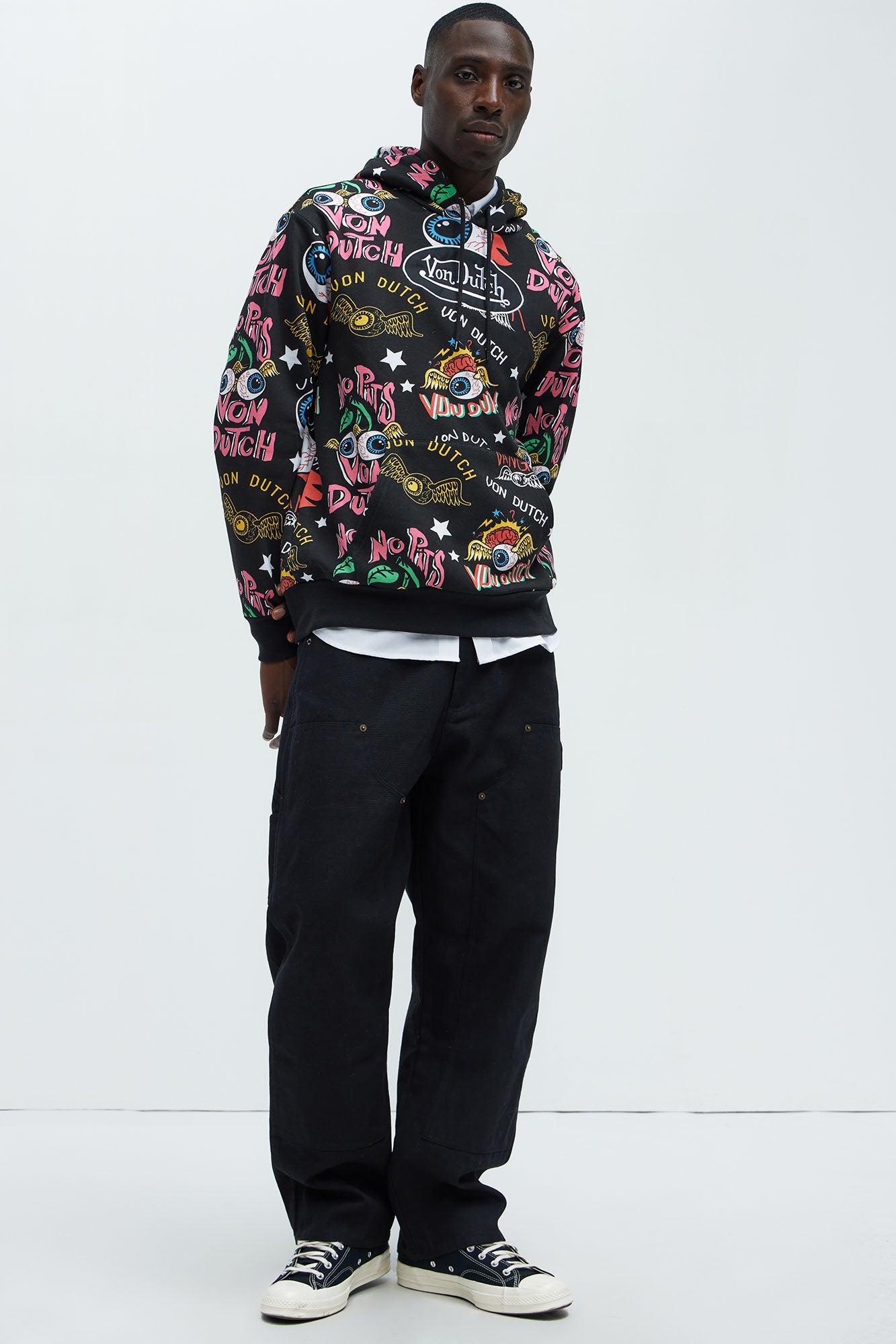 Von Dutch All Over Print Hoodie - Black