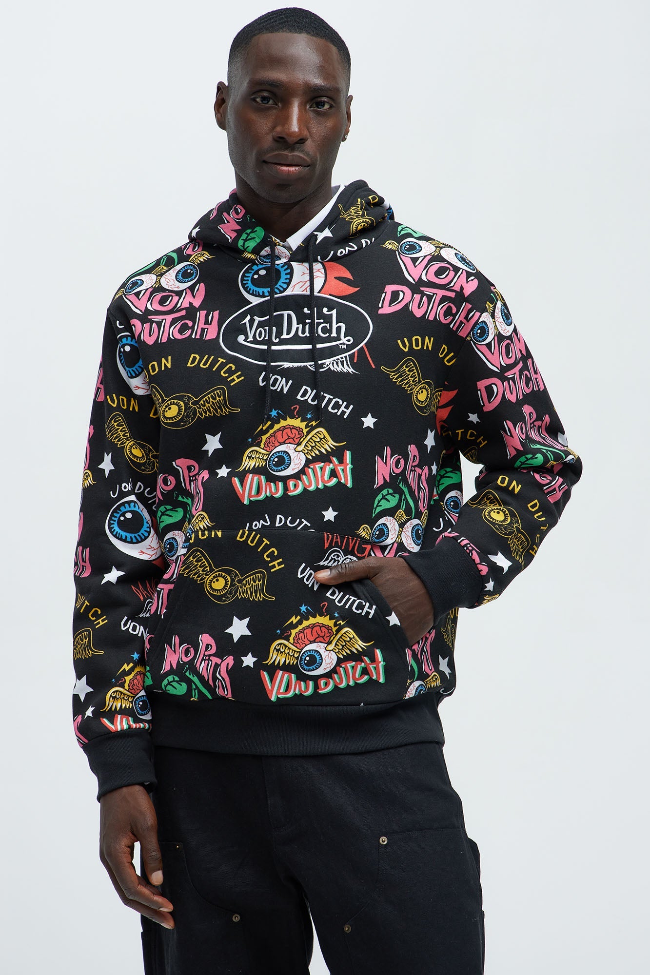 Von Dutch All Over Print Hoodie - Black