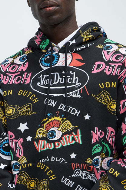 Von Dutch All Over Print Hoodie - Black
