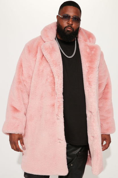 Caputo Faux Mink Fur Long Coat - Pink