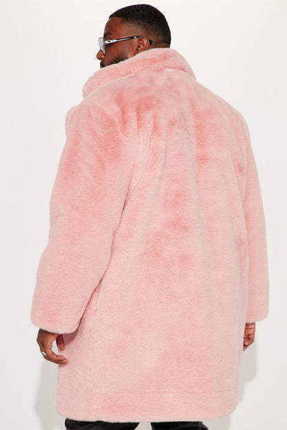 Caputo Faux Mink Fur Long Coat - Pink