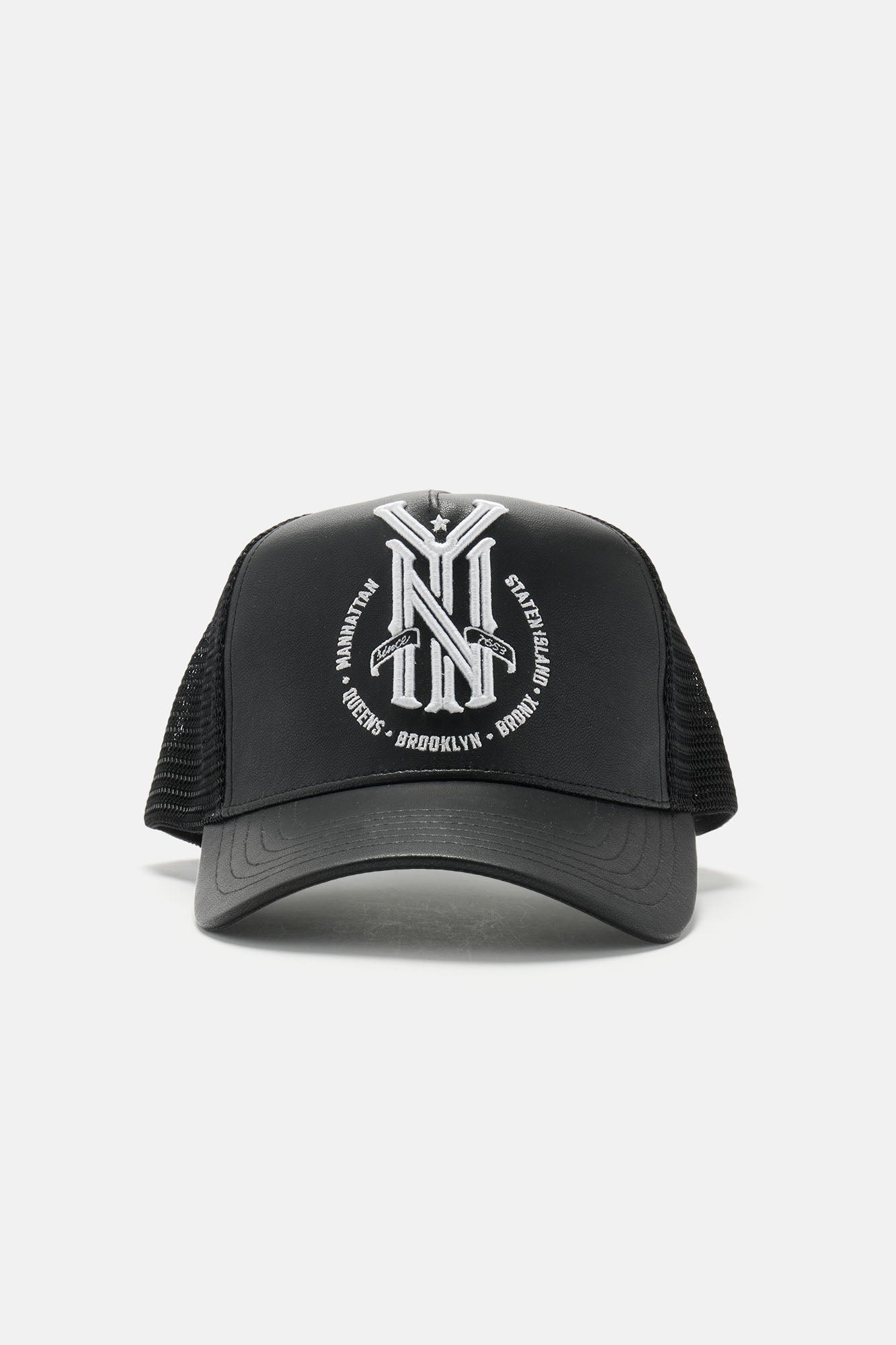 NY Faux Leather Trucker Hat - Black