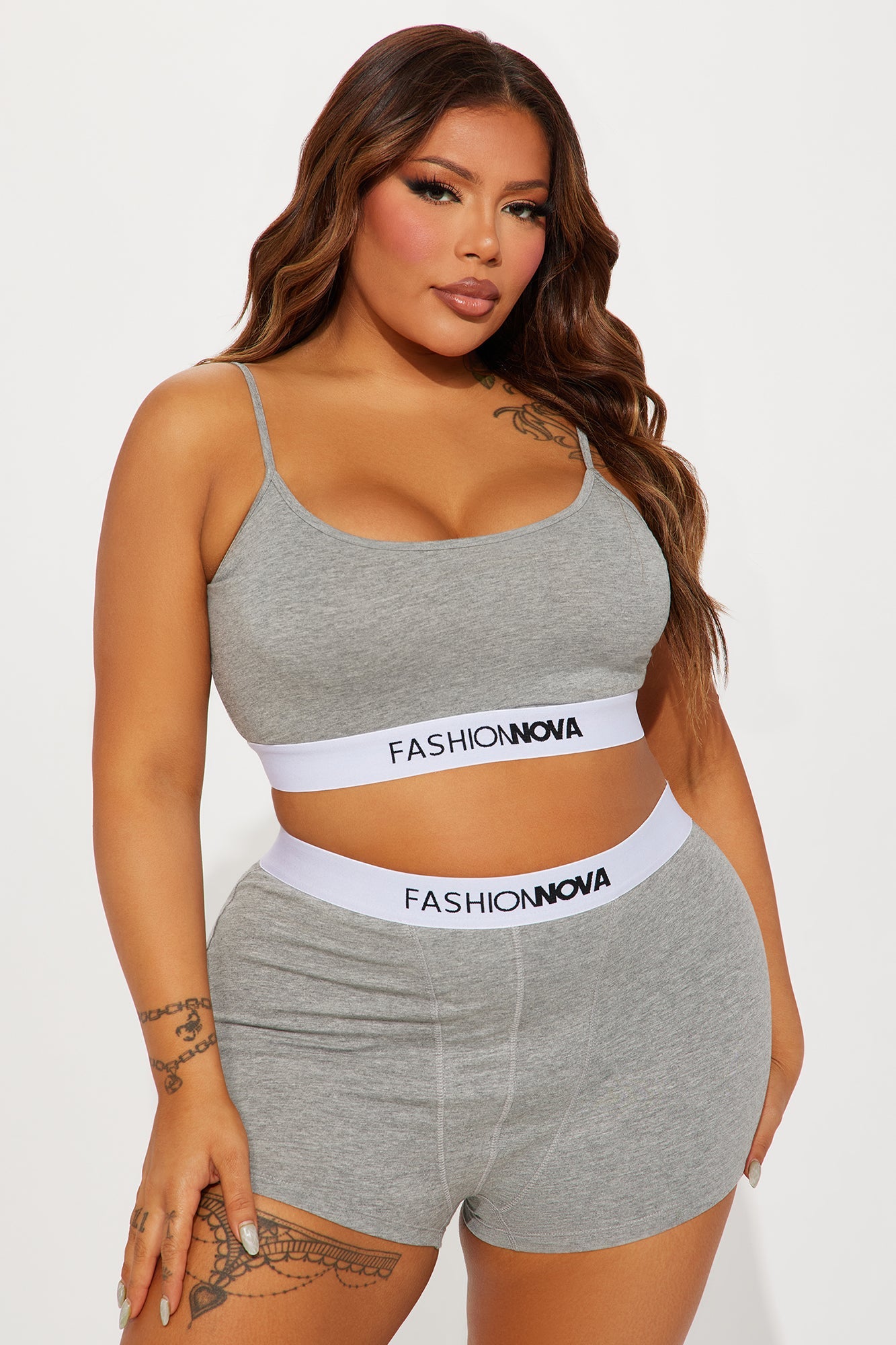 FN Mood Cami And Boxer Set - Heather Grey