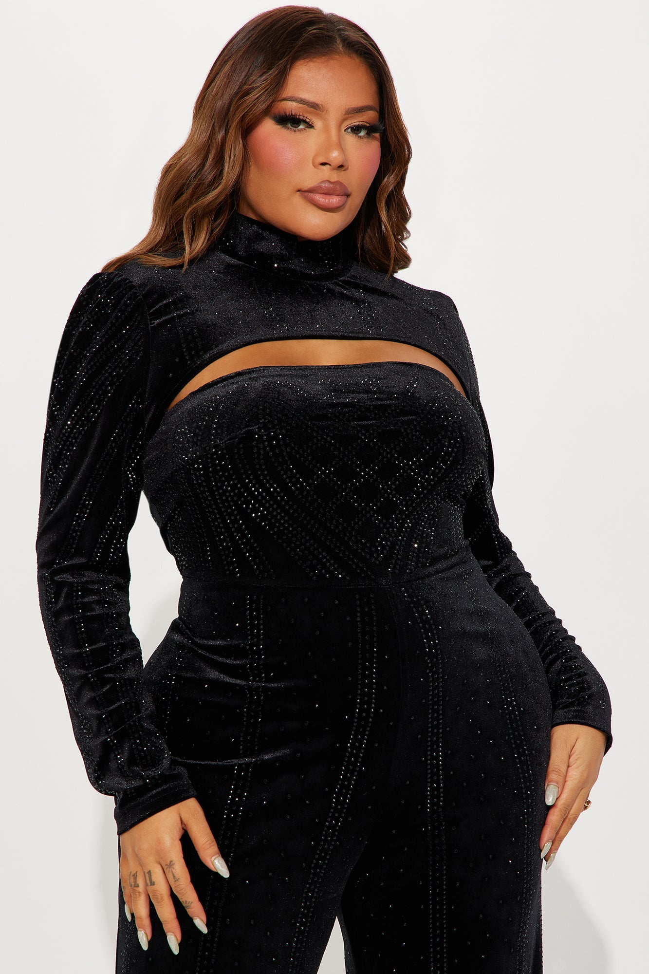 Dark Angel Embellished Jumpsuit Set - Black