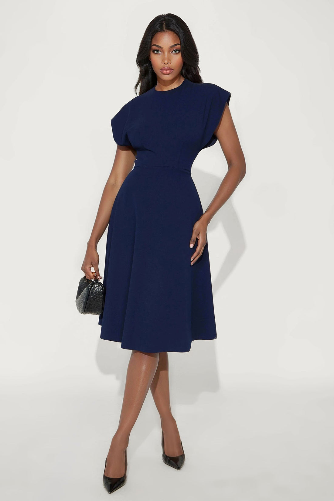 Emerie A Line Midi Dress - Navy