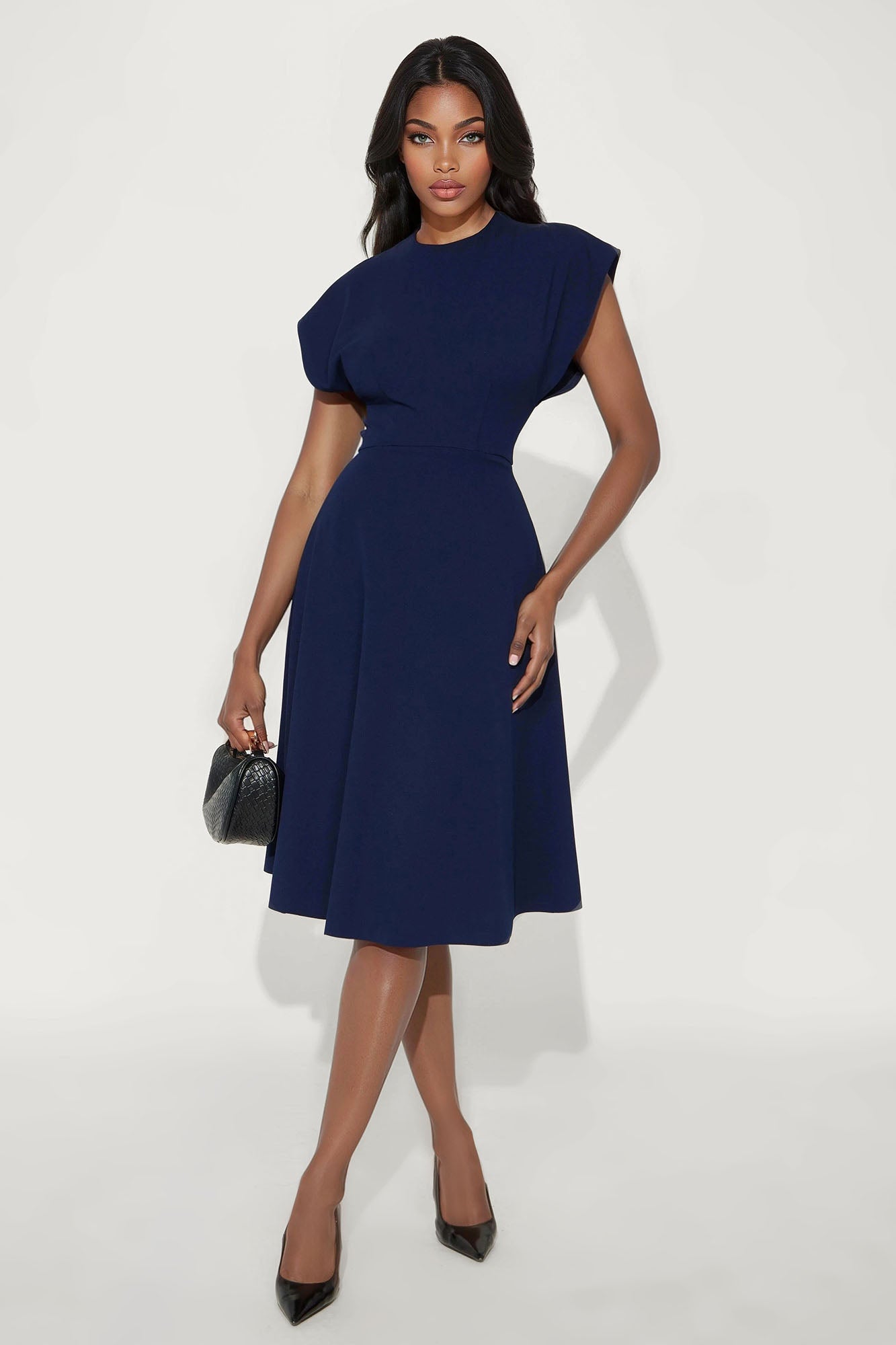 Emerie A Line Midi Dress - Navy