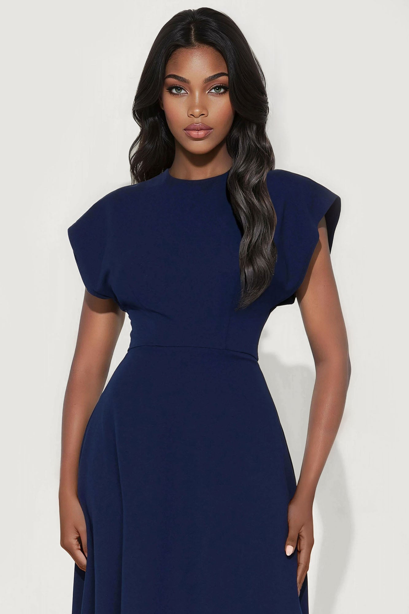 Emerie A Line Midi Dress - Navy