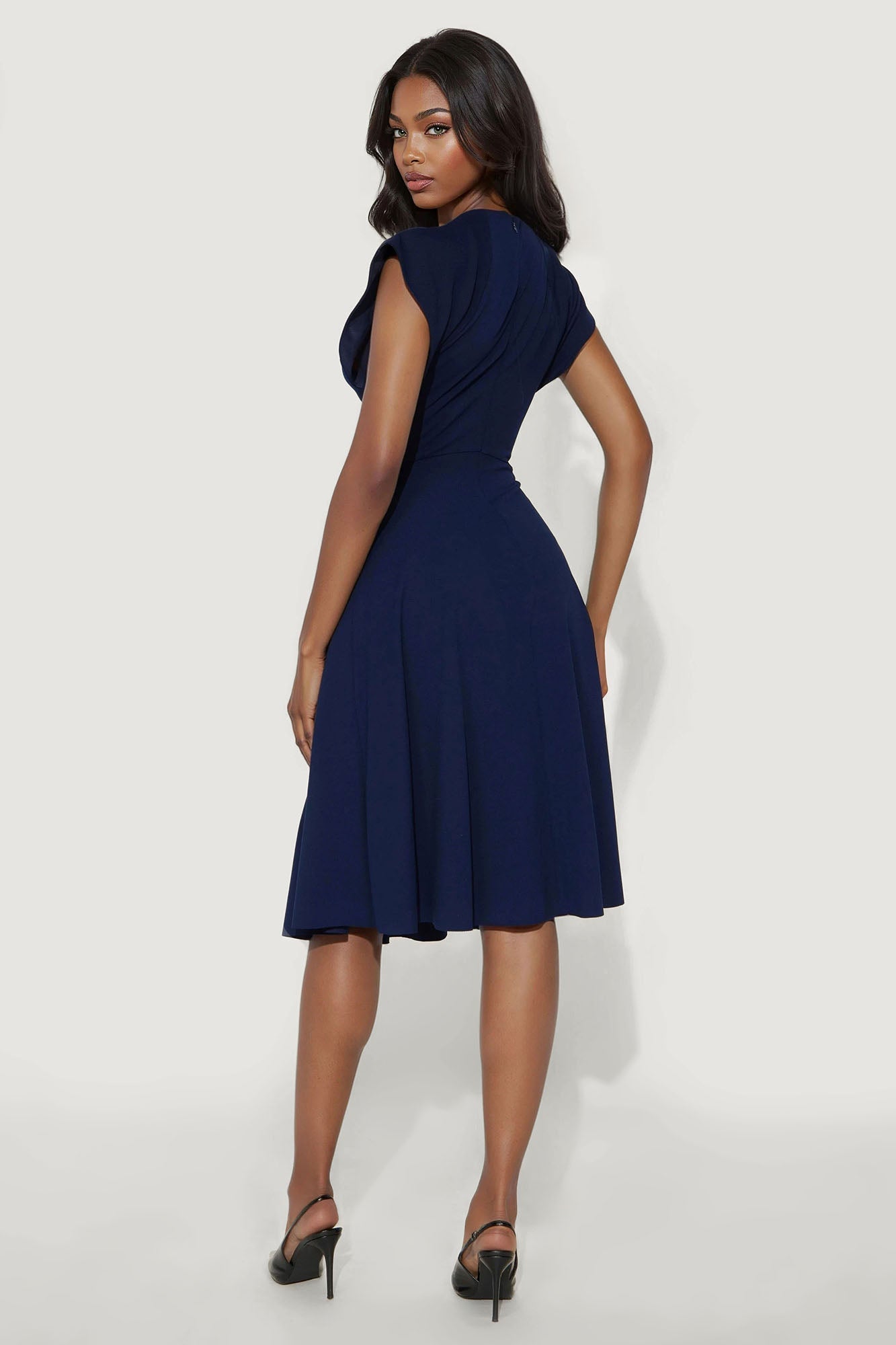 Emerie A Line Midi Dress - Navy