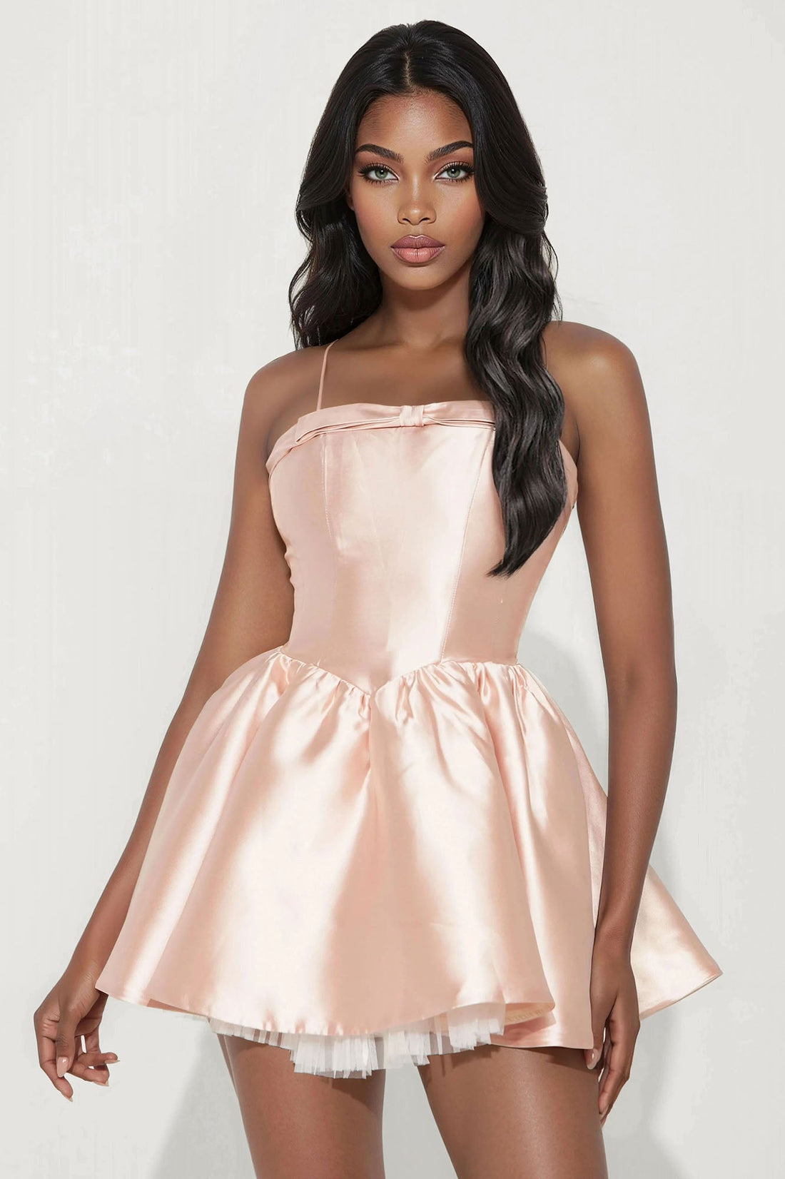 Ballerina Vibes Bow Satin Mini Dress - Pink