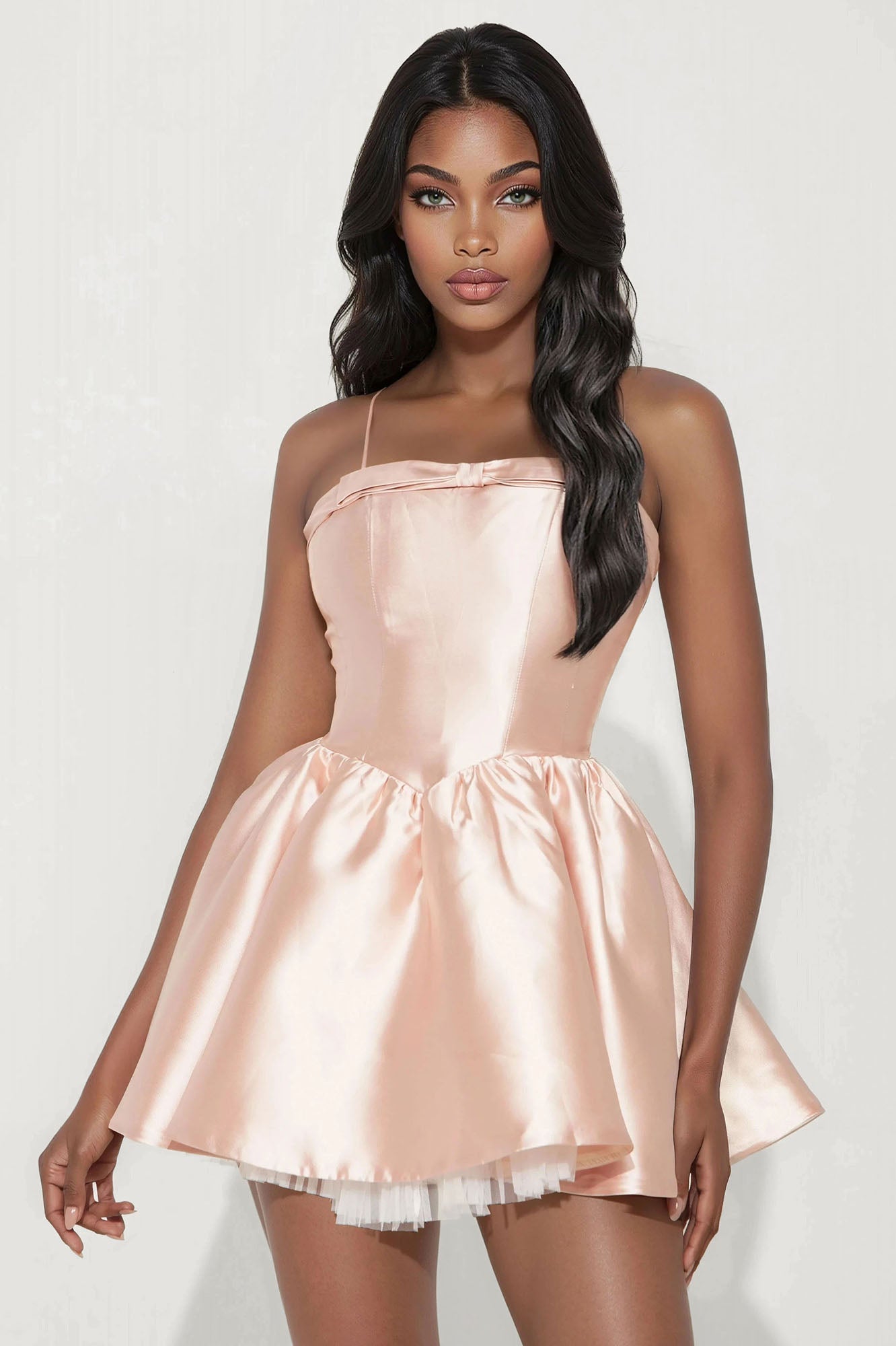 Ballerina Vibes Bow Satin Mini Dress - Pink