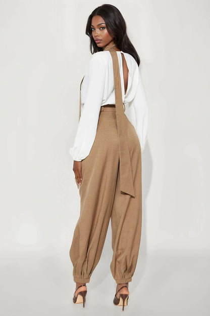 Chaney Chic Balloon Wide Leg Jumpsuit - Brown/combo