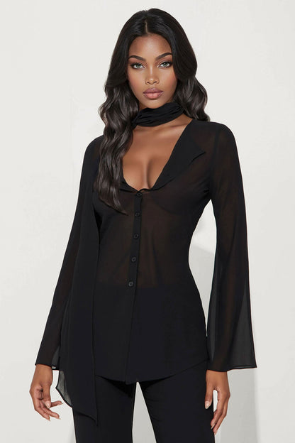Eva Sheer Chiffon 3 Piece Pant Set - Black