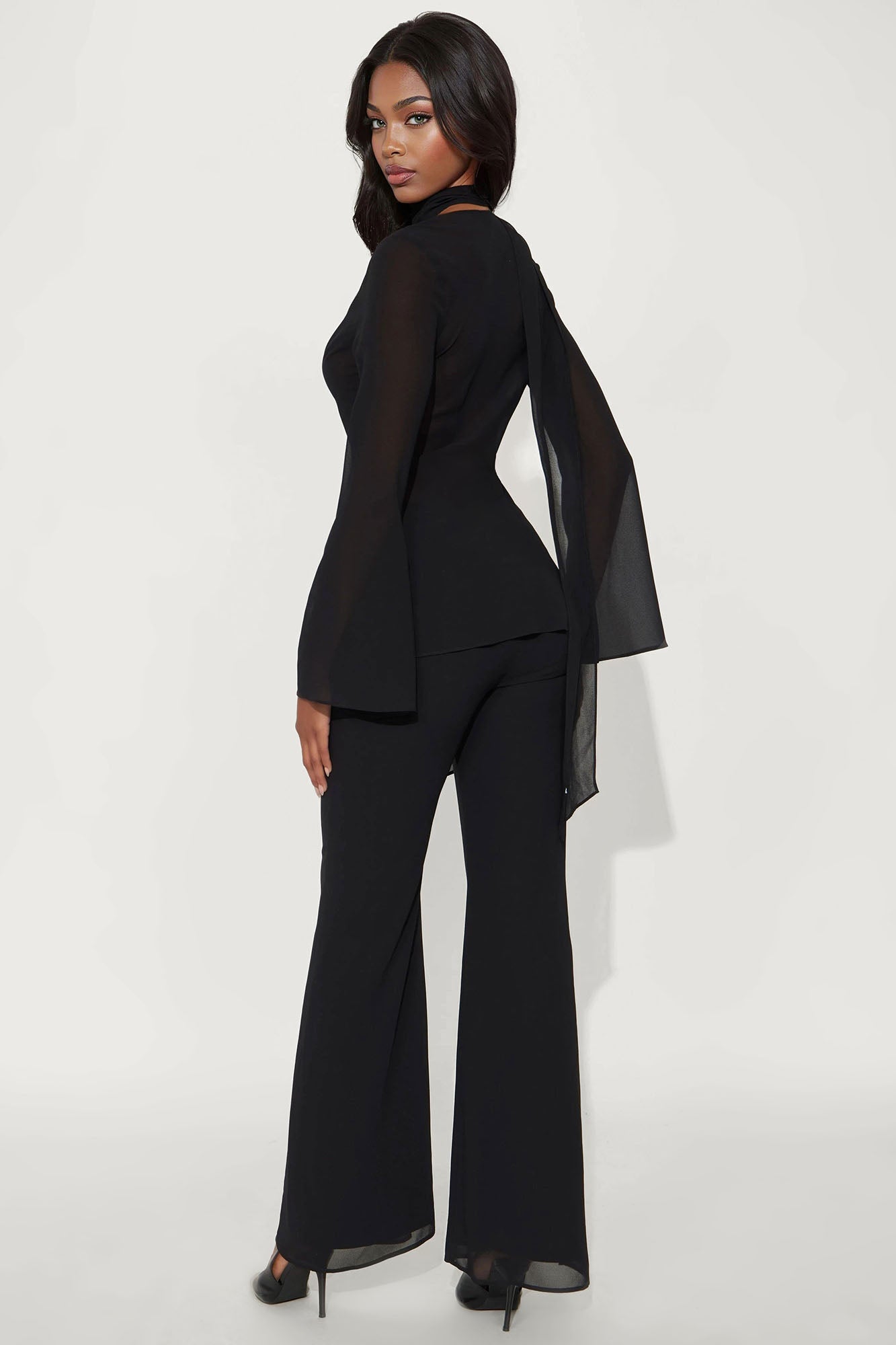 Eva Sheer Chiffon 3 Piece Pant Set - Black
