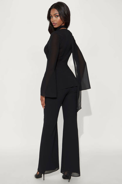 Eva Sheer Chiffon 3 Piece Pant Set - Black