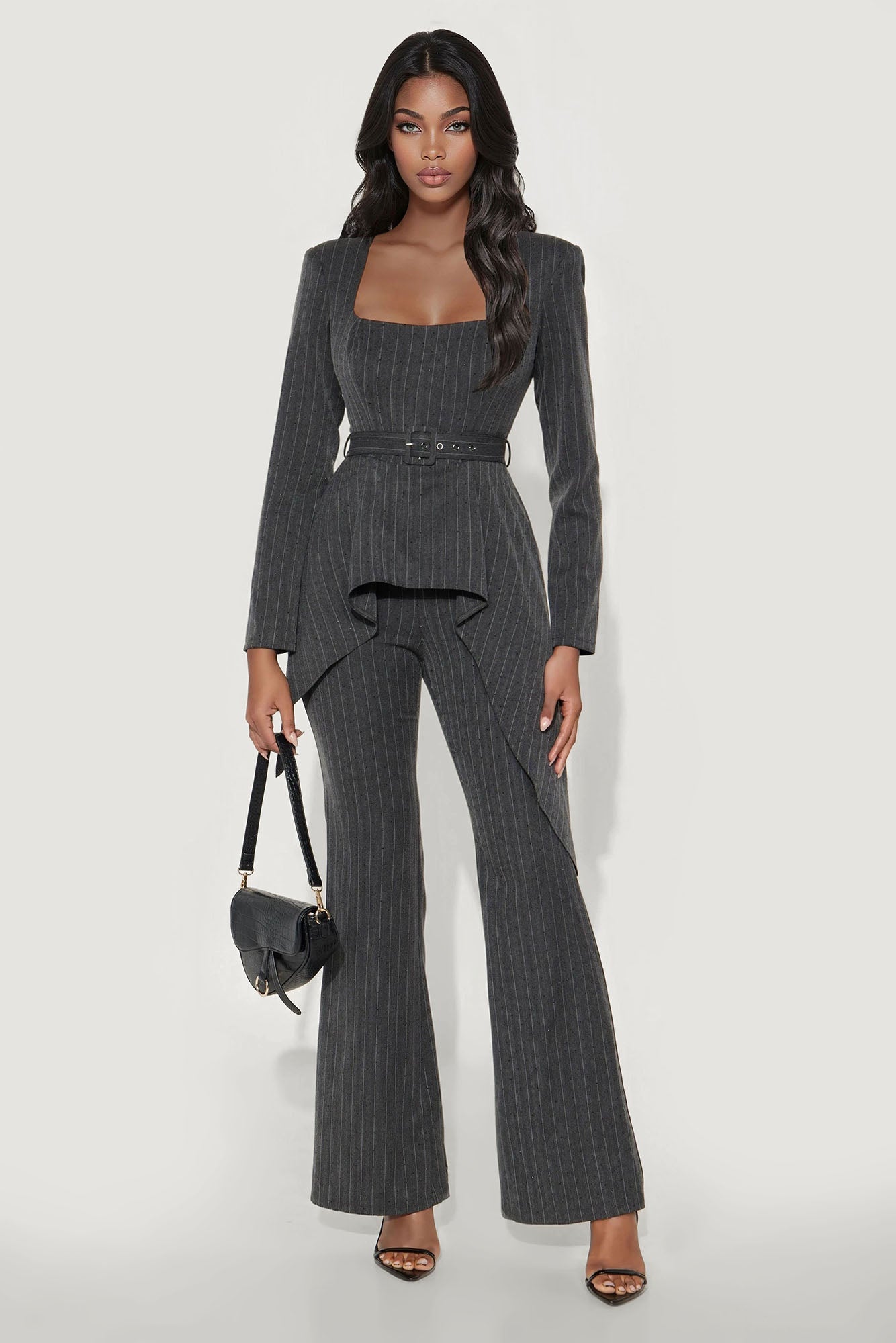 CEO After Hours Flare Leg Jumpsuit - Charcoal