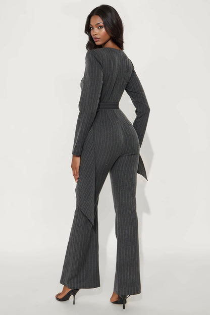 CEO After Hours Flare Leg Jumpsuit - Charcoal