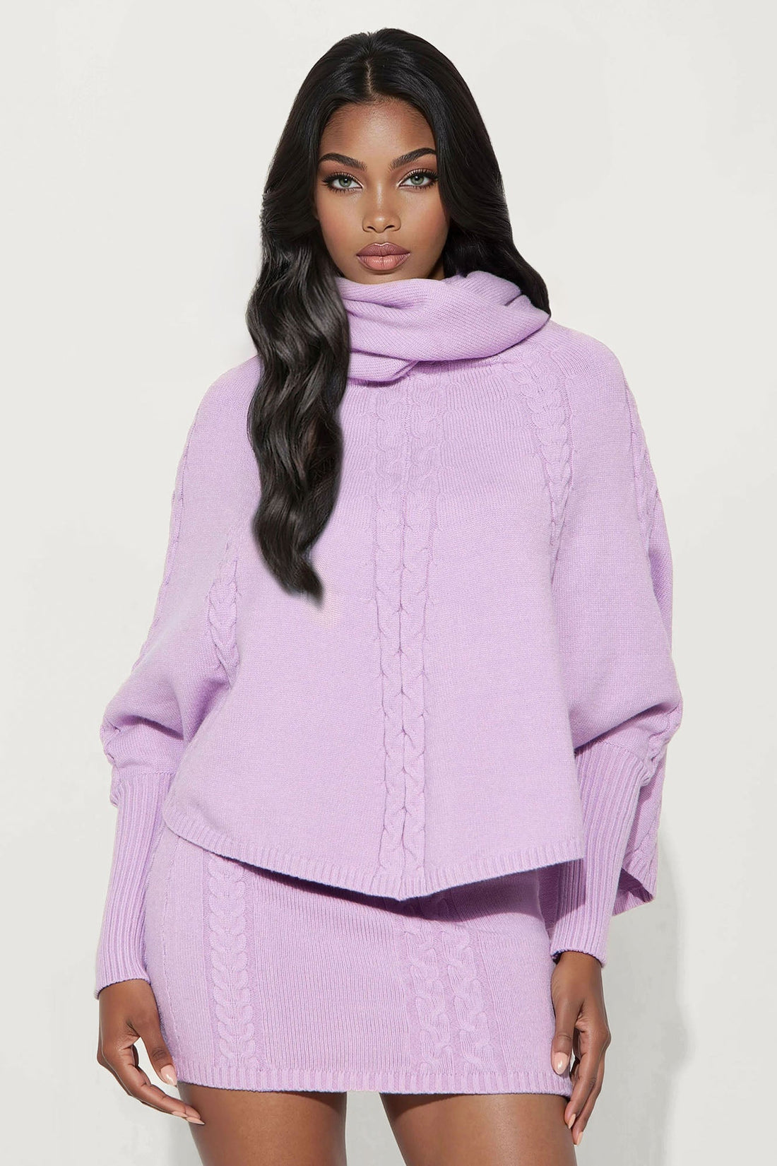 Bundle Me Up 3 Piece Sweater Skirt Set - Lilac