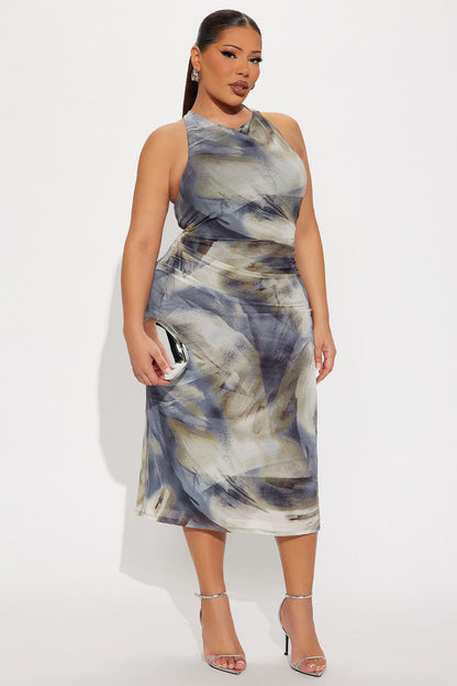 Piper Tie Dye Mesh Midi Dress - Blue/combo