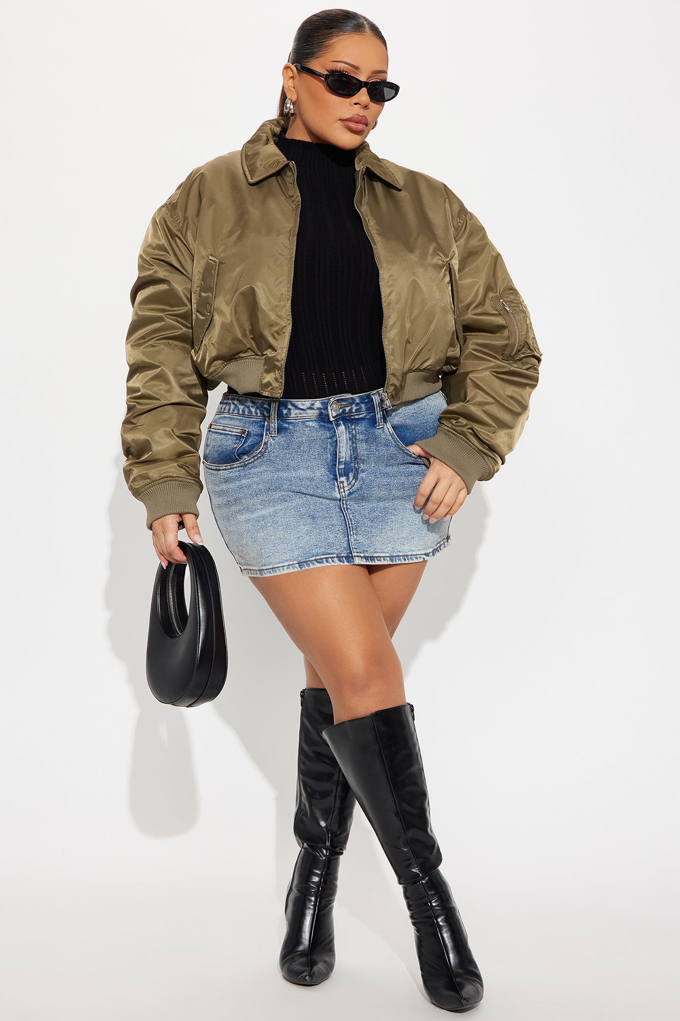 Cause A Scene Cropped Bomber Jacket - Olive