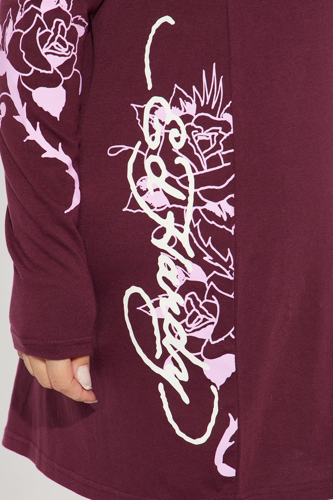 Ed Hardy Heart &amp; Rose Long Sleeve Mini Dress - Wine