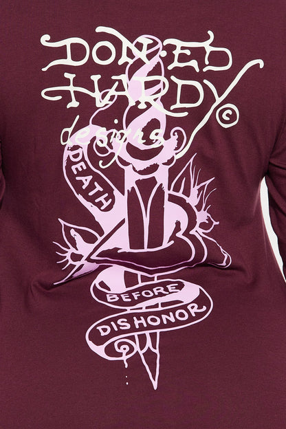 Ed Hardy Heart &amp; Rose Long Sleeve Mini Dress - Wine