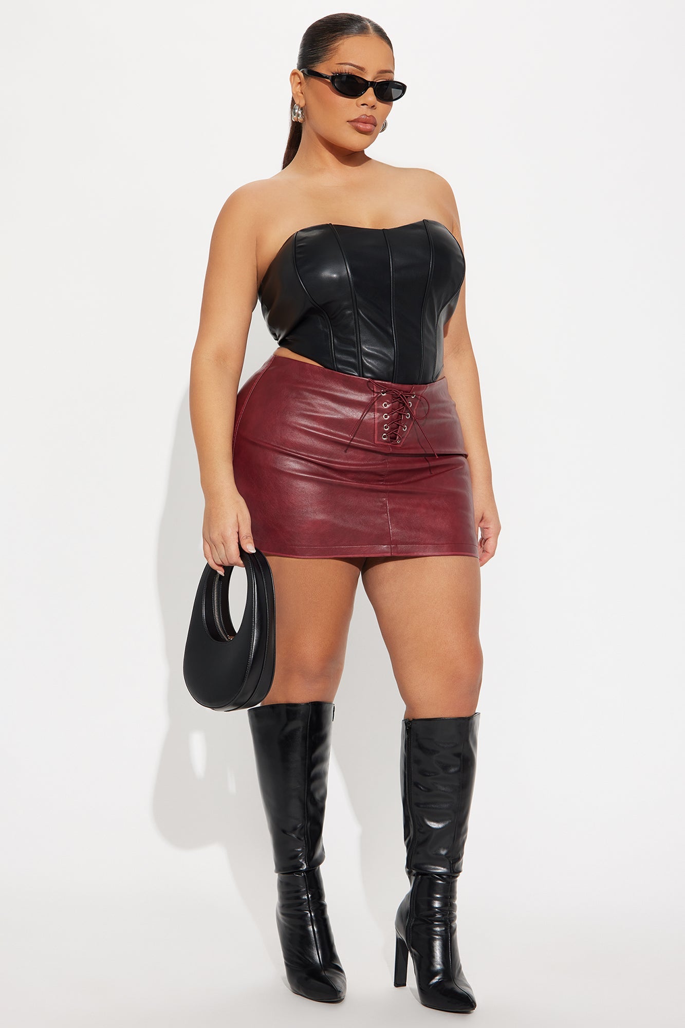 Never Chase Lace Up Faux Leather Micro Mini Skort - Burgundy