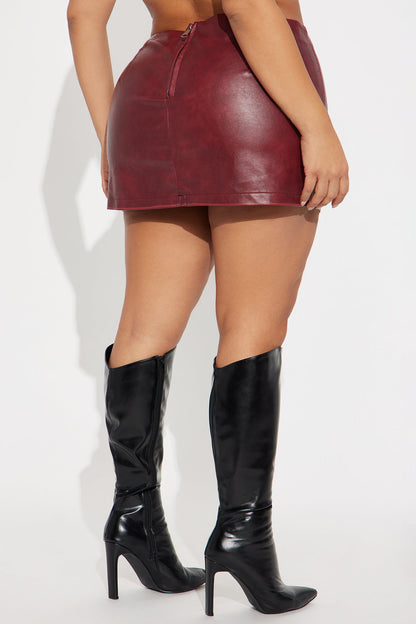 Never Chase Lace Up Faux Leather Micro Mini Skort - Burgundy