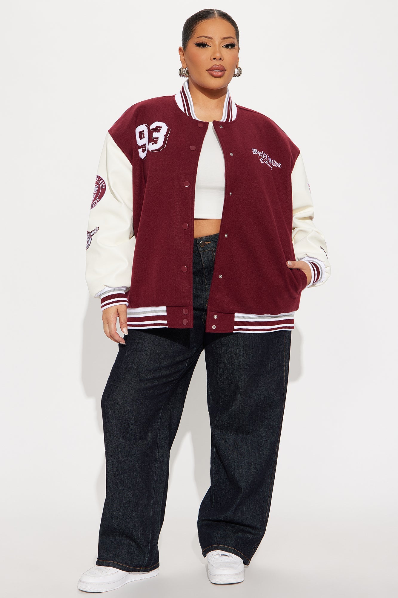 World Wide Chaos Varsity Jacket - Burgundy/combo