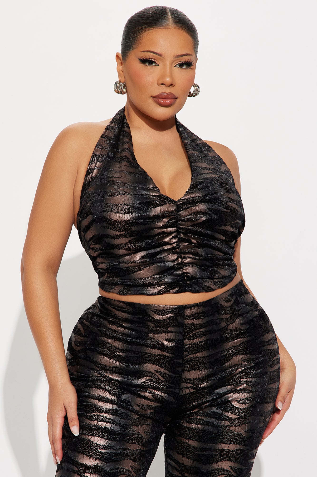Alexa Animal Print Velvet Pant Set - Black