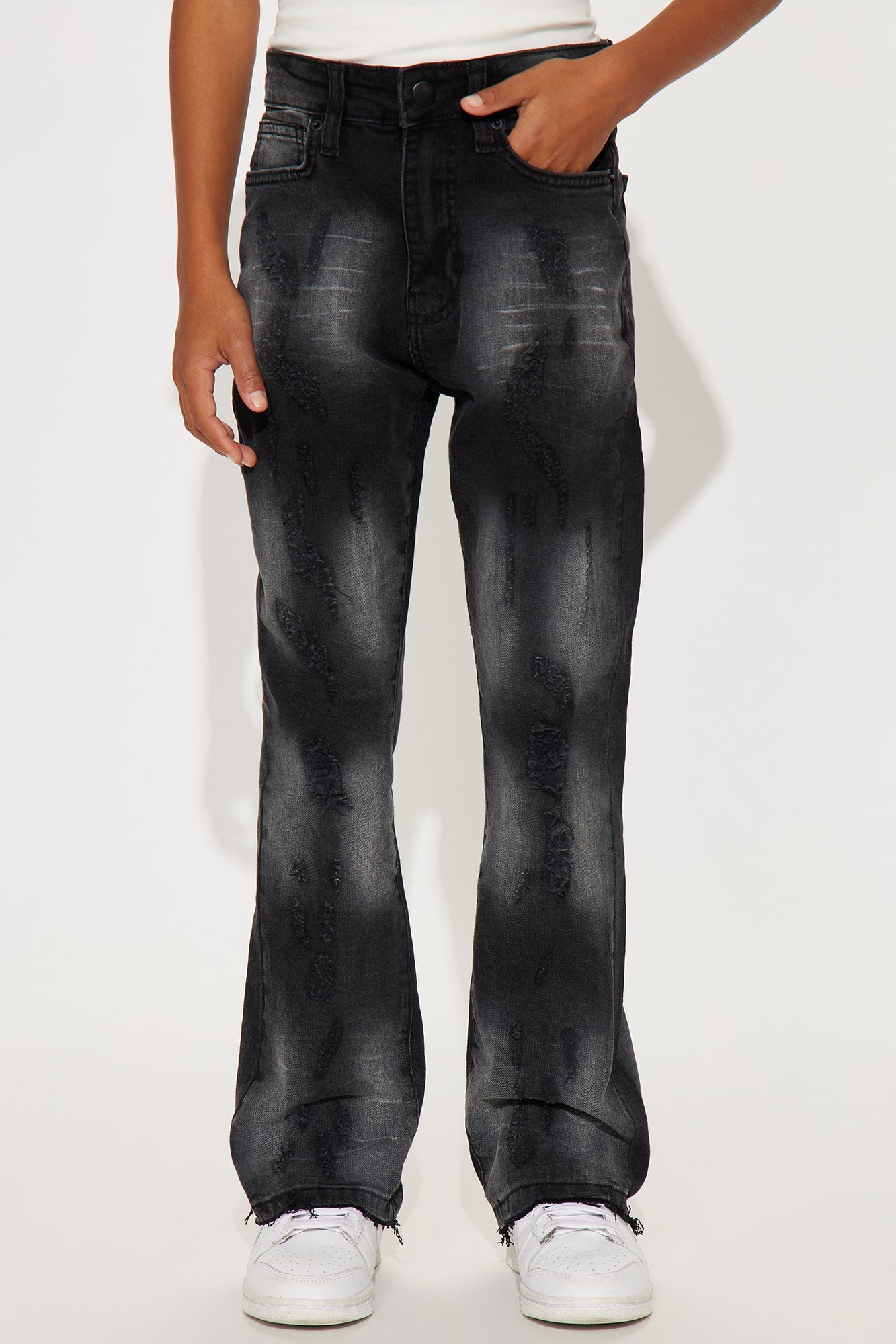 Mini No Cap Stacked Skinny Flare Jeans - Black Wash