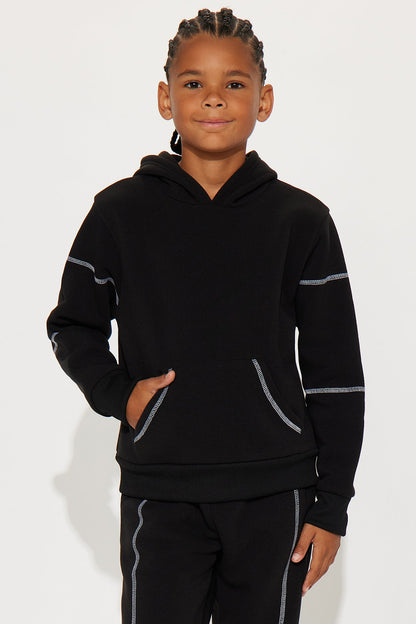 Mini Aaron Contrast Stitching Hoodie And Jogger Pant Set - Black