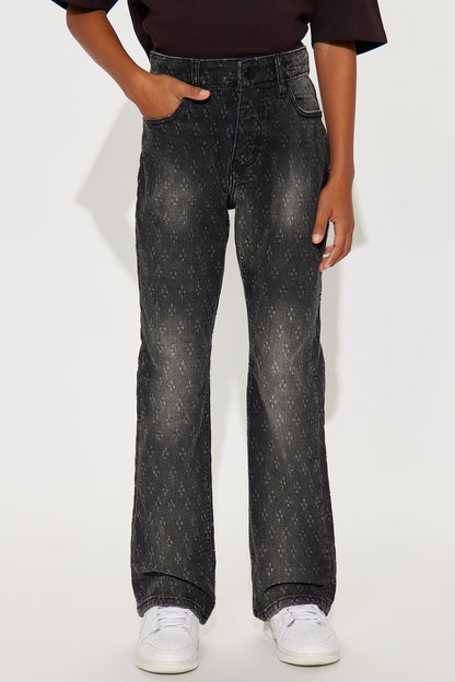 Mini Drilled Slim Stacked Flare Jeans - Black Wash