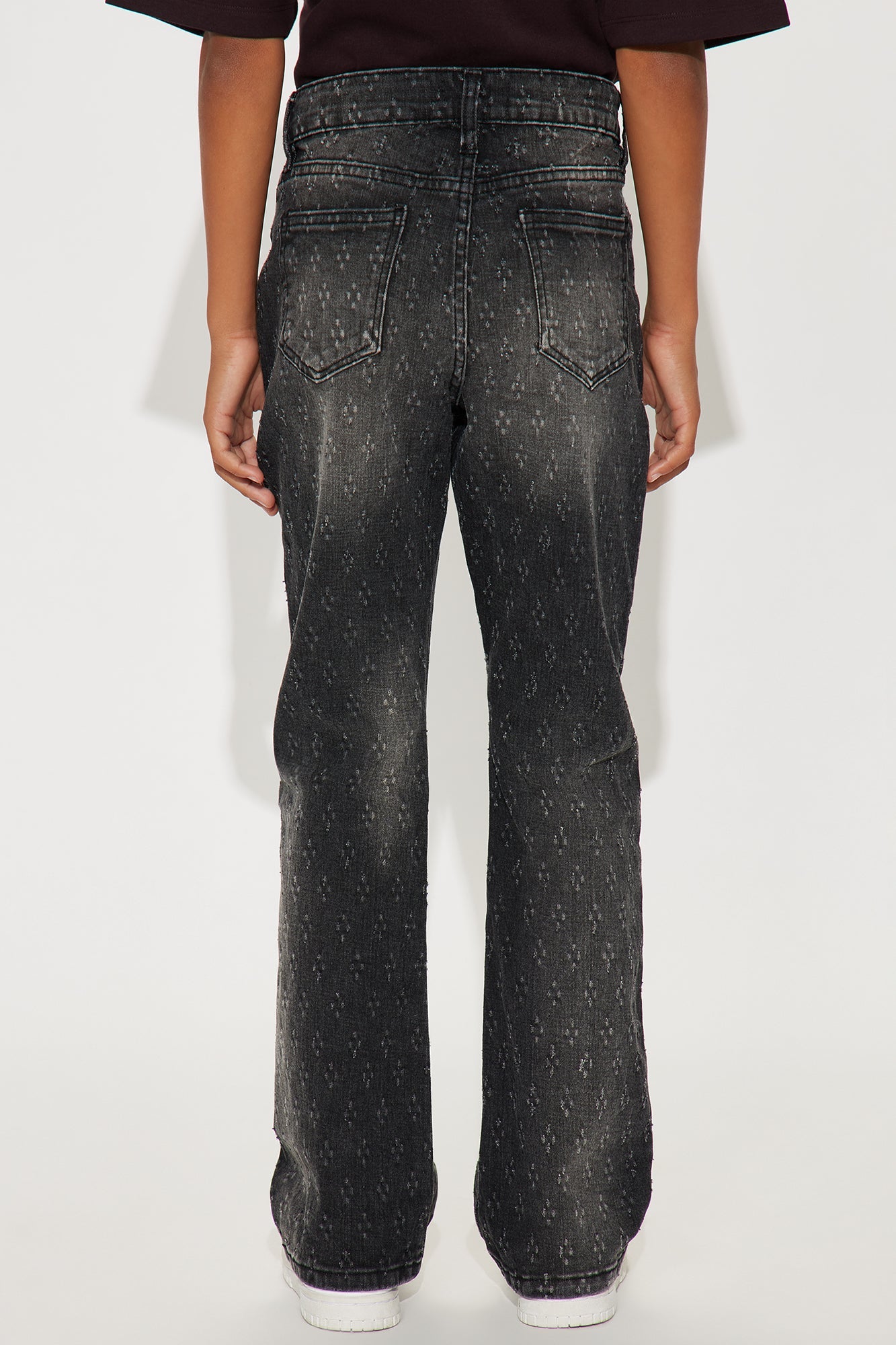 Mini Drilled Slim Stacked Flare Jeans - Black Wash
