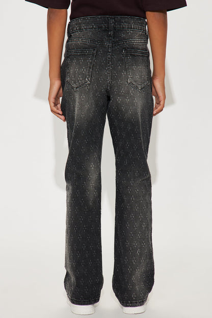 Mini Drilled Slim Stacked Flare Jeans - Black Wash