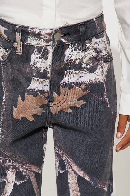 Mini Baggy Skull Leaves Printed Pant - Camouflage