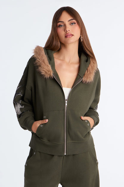Edgy Vibe Fleece Washed Pant Set - Olive