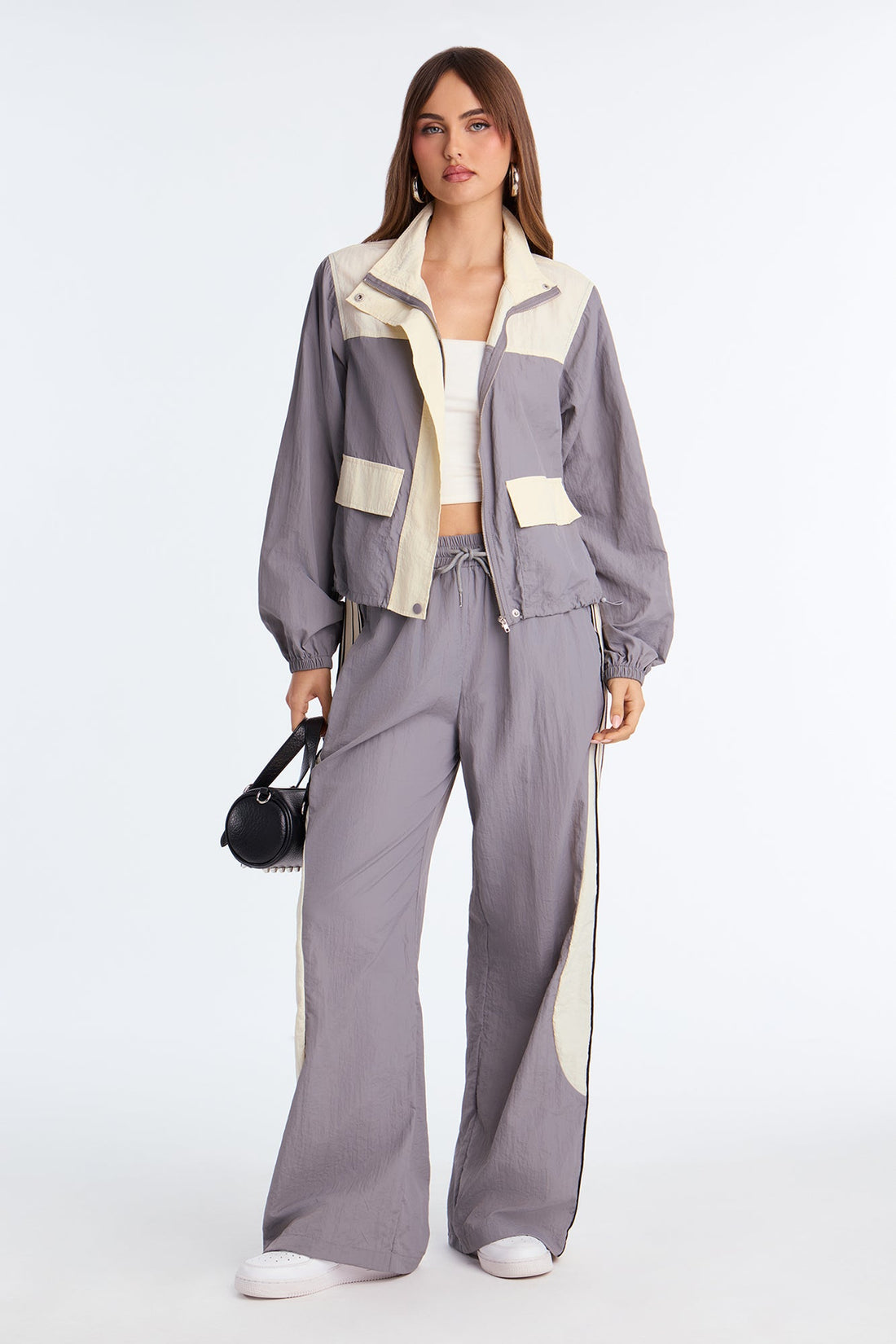 Sunday Mood Windbreaker Pant Set - Grey