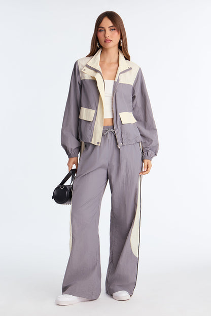 Sunday Mood Windbreaker Pant Set - Grey