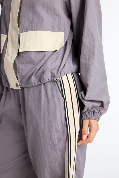 Sunday Mood Windbreaker Pant Set - Grey