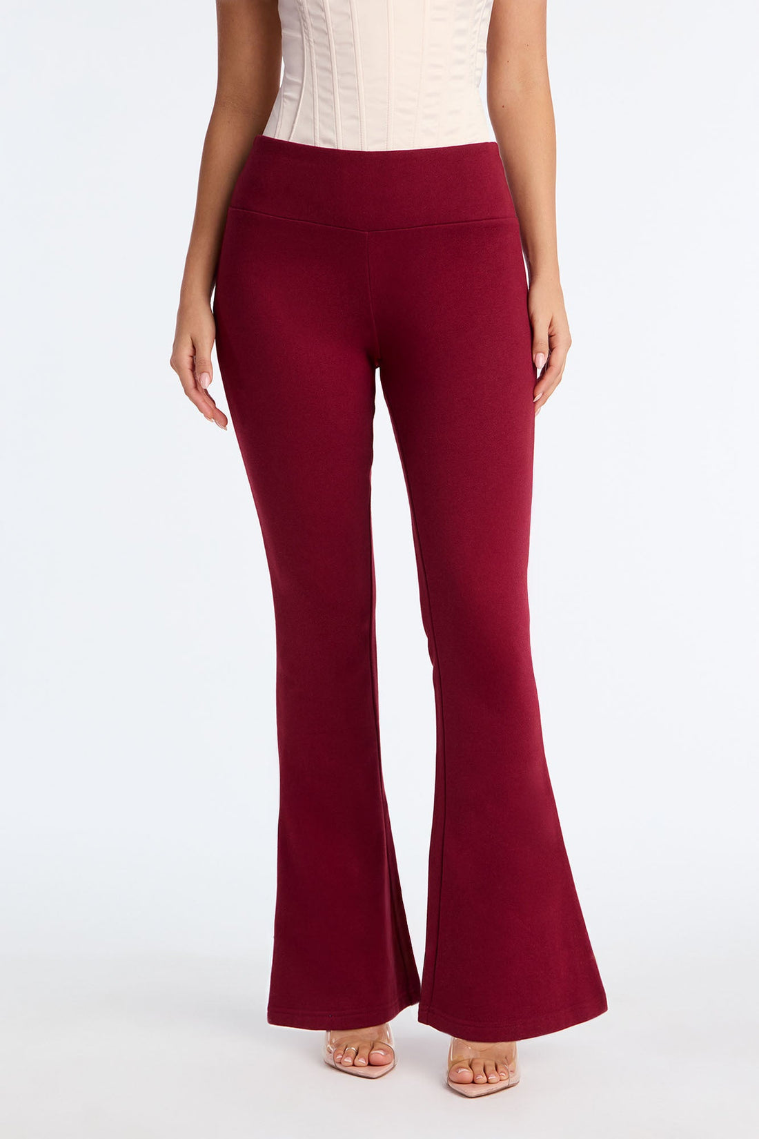 Tina Wide Waist Pull On Lounge Flare Pant - Burgundy