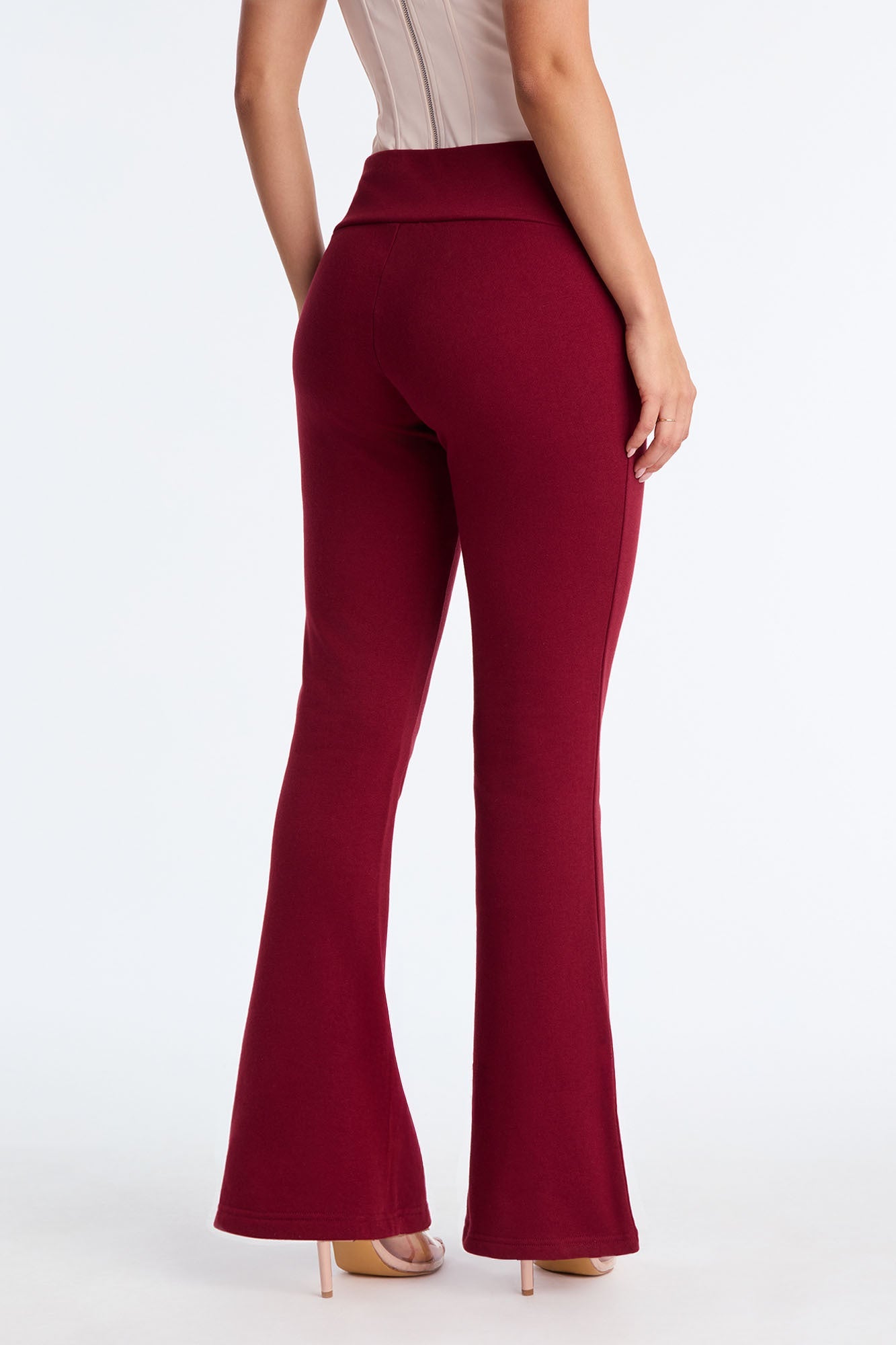 Tina Wide Waist Pull On Lounge Flare Pant - Burgundy