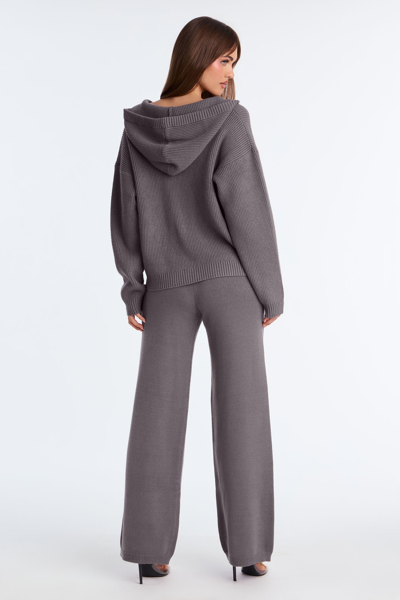 Hazel Hooded Sweater Wide Leg Pant Set - Grey