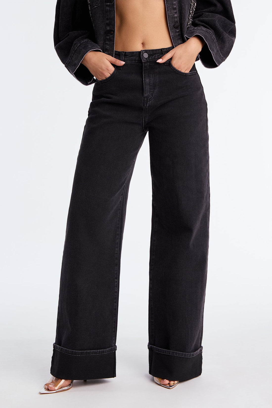 Ophelia Cuffed Wide Leg Jean - Black Wash