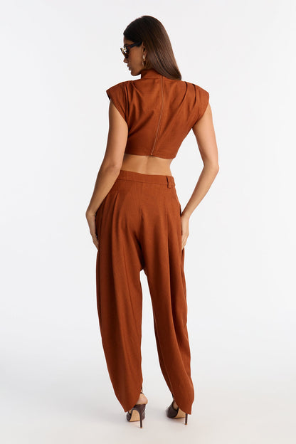 Amelia Pleated Barrel Leg Pant Set - Rust